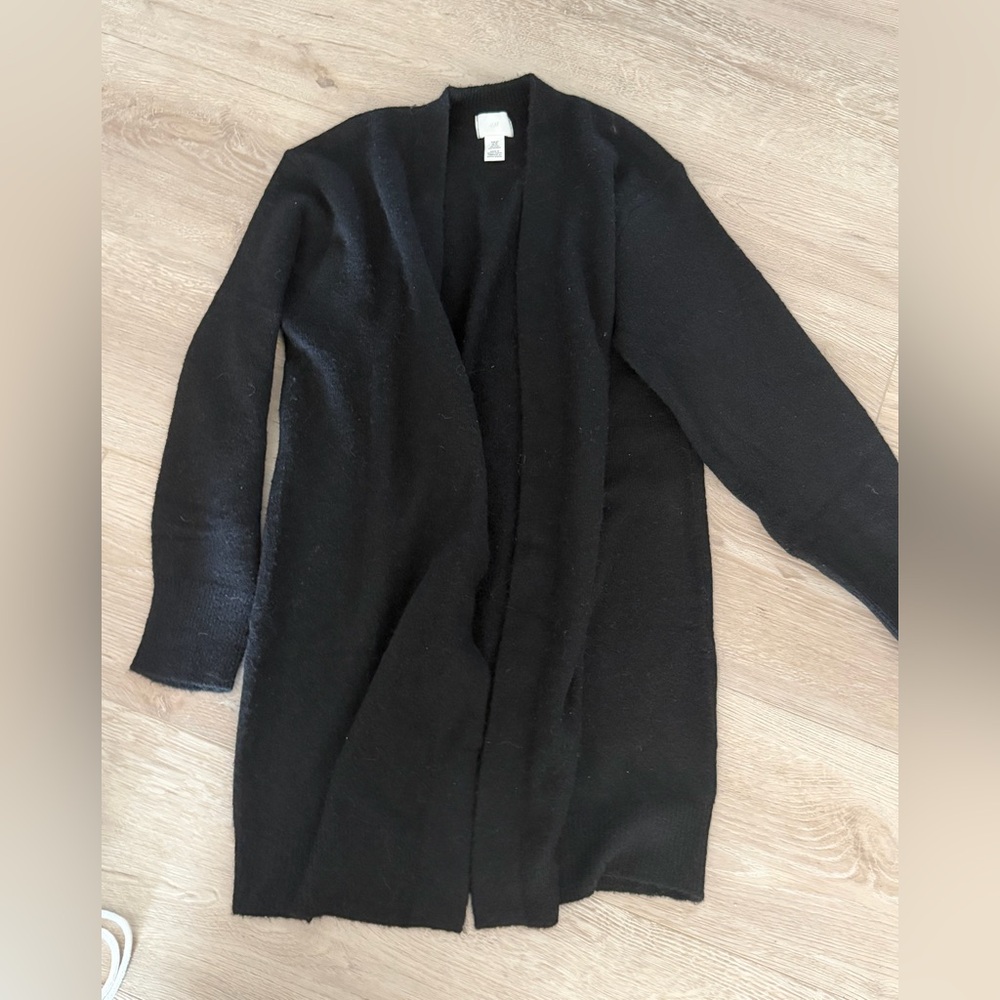 H&M Long Black Cardigan Sweater Duster XS
